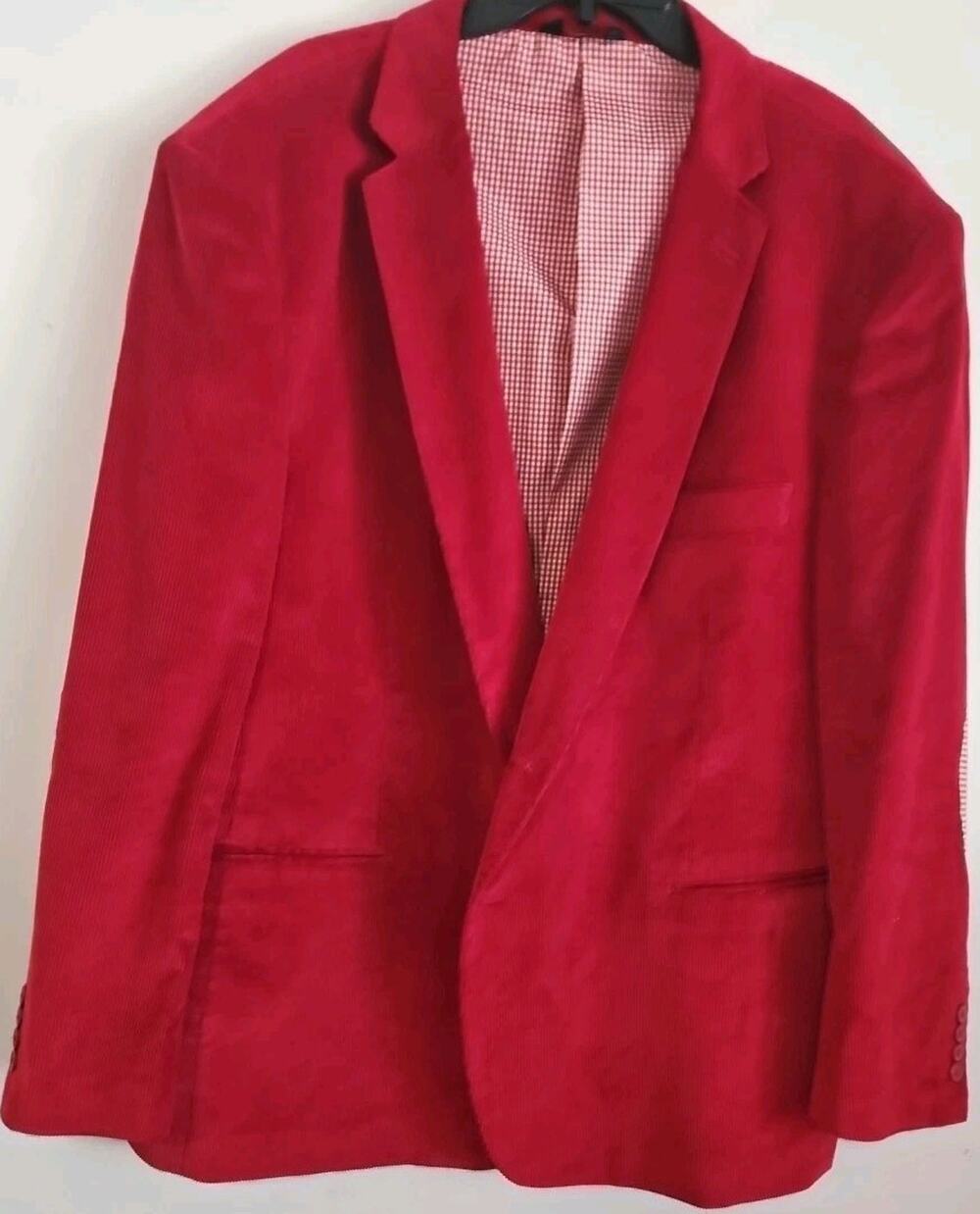 Linea Uomo Corduroy Jacket Mens Size 54R Red Cotton Blazer Striped Lining